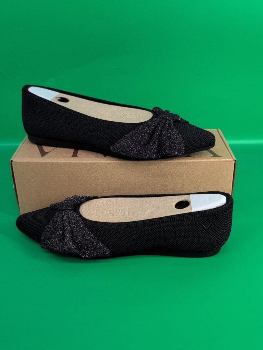 Vivaia Azura Pointed Toe Slip On Bow Women's Flats Shoes 38 Black Metallic